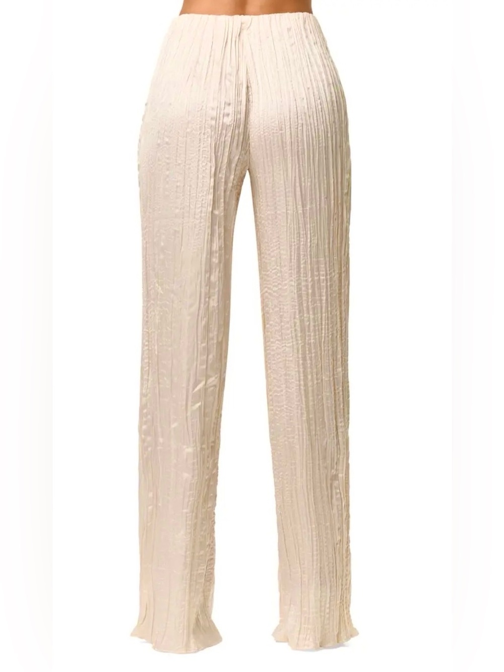 Zara Cream Crinkle Wide-Leg Pants